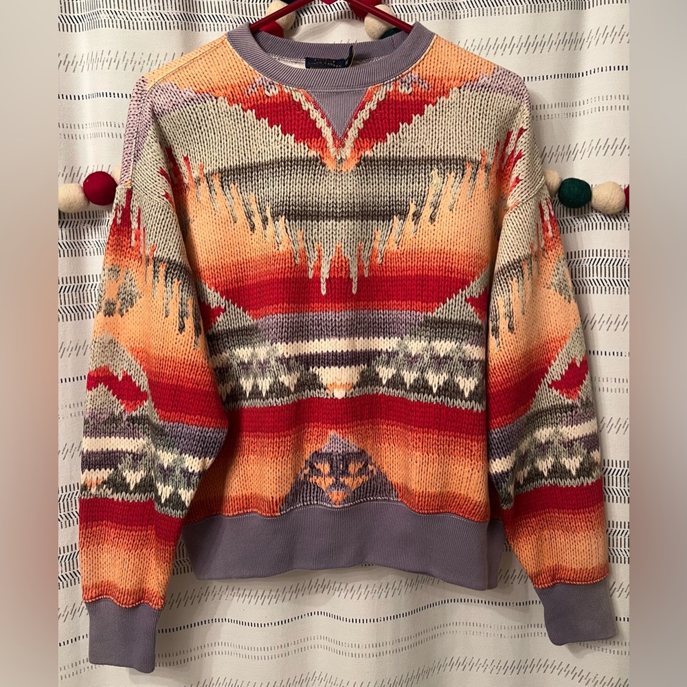 Rare Polo Ralph Lauren Colorful Aztec Southwestern Crew Neck Sweatshirt Size XS